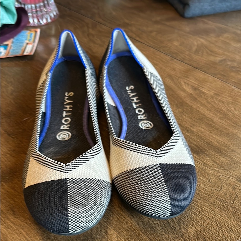 Rothy's Black and Cream Flats with Color-Block Design